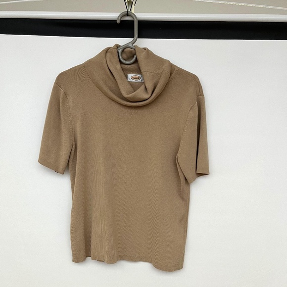 Talbots Camel short sleeve Silk-Lycra blend cowl neck top - Picture 1 of 5